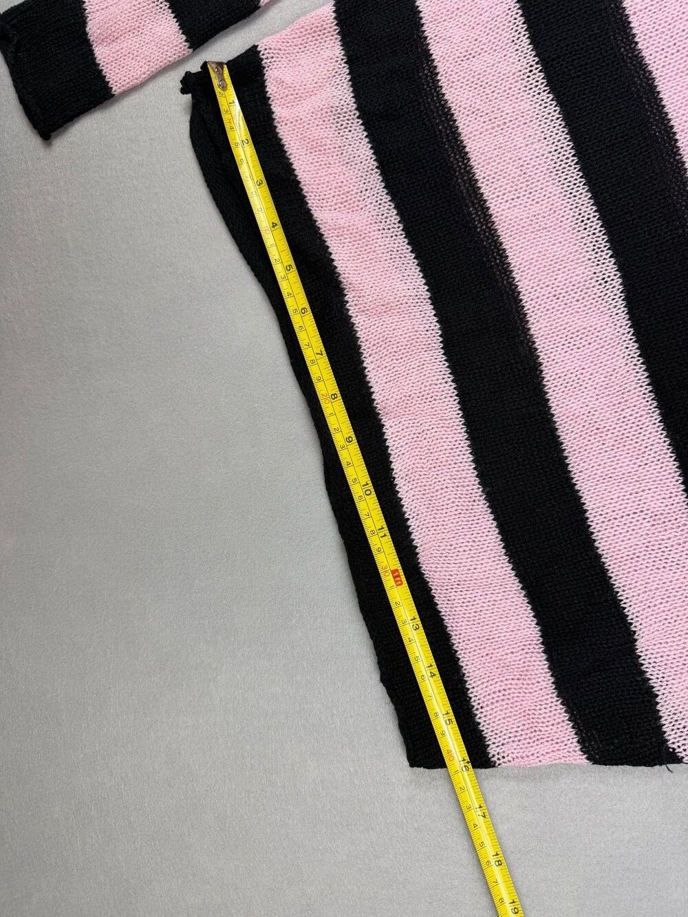 Hot Topic Y2K Pink Black Striped Cropped Mesh Knit Sweater Women's Medium - Picture 6 of 7